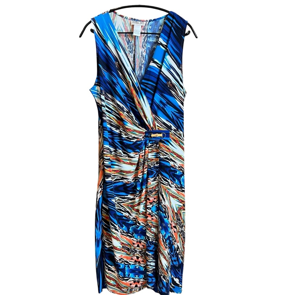 ROBBIE BEE Vintage 90's Size Large Faux Wrap Dress Art to Wear Color Splash